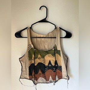 Custom made cropped tank top with cat design